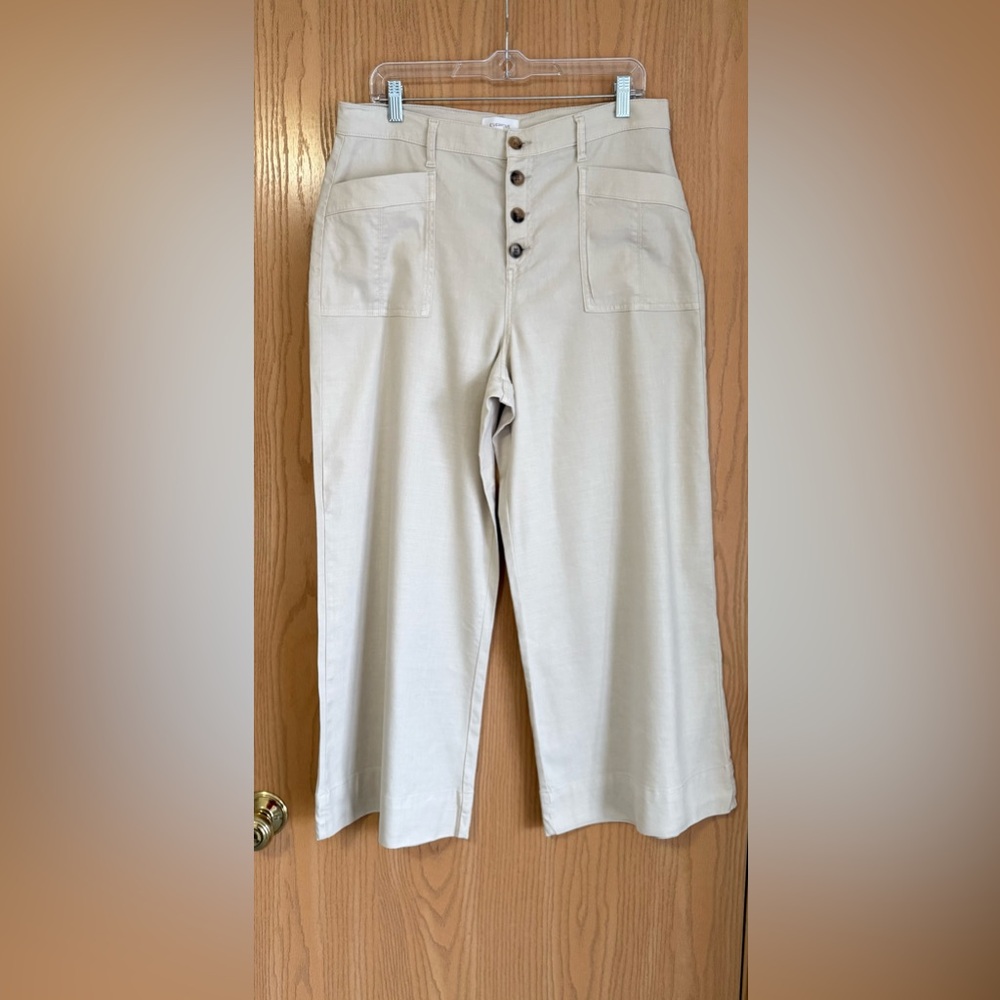 Evereve | Women’s SZ 32 | Joelle Wide Leg Linen Pant Barelybeige Button Fly Crop